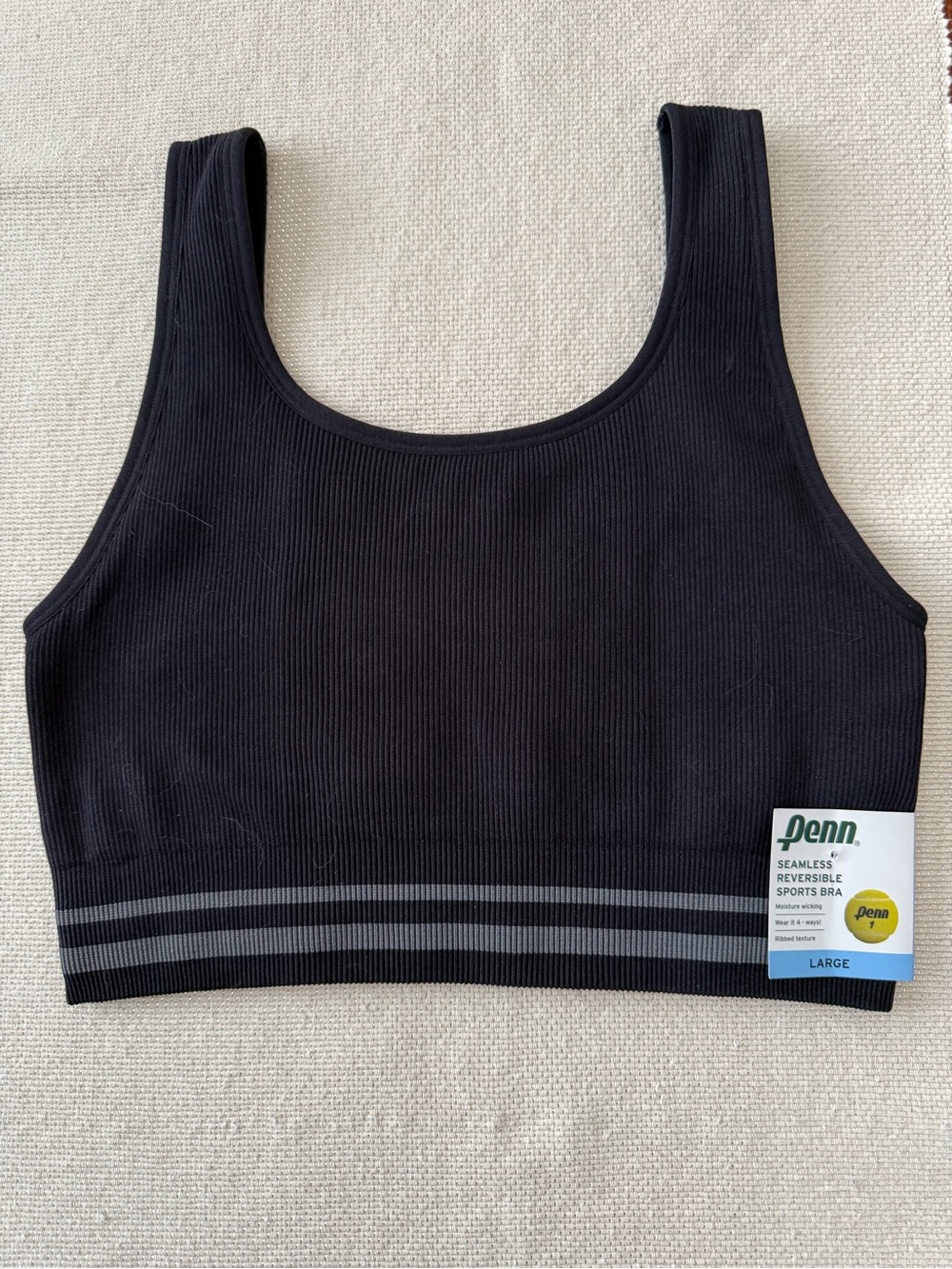 Ribbed Seamless & Reversible Sports Bra in Black, L